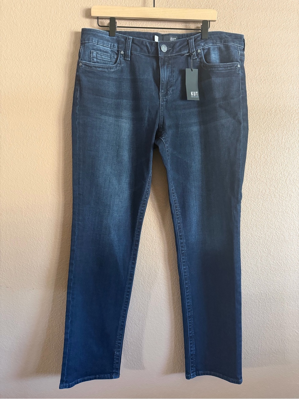 Kut from the Kloth Dark Blue Stevie Straight Leg Jeans Size 14 NWT